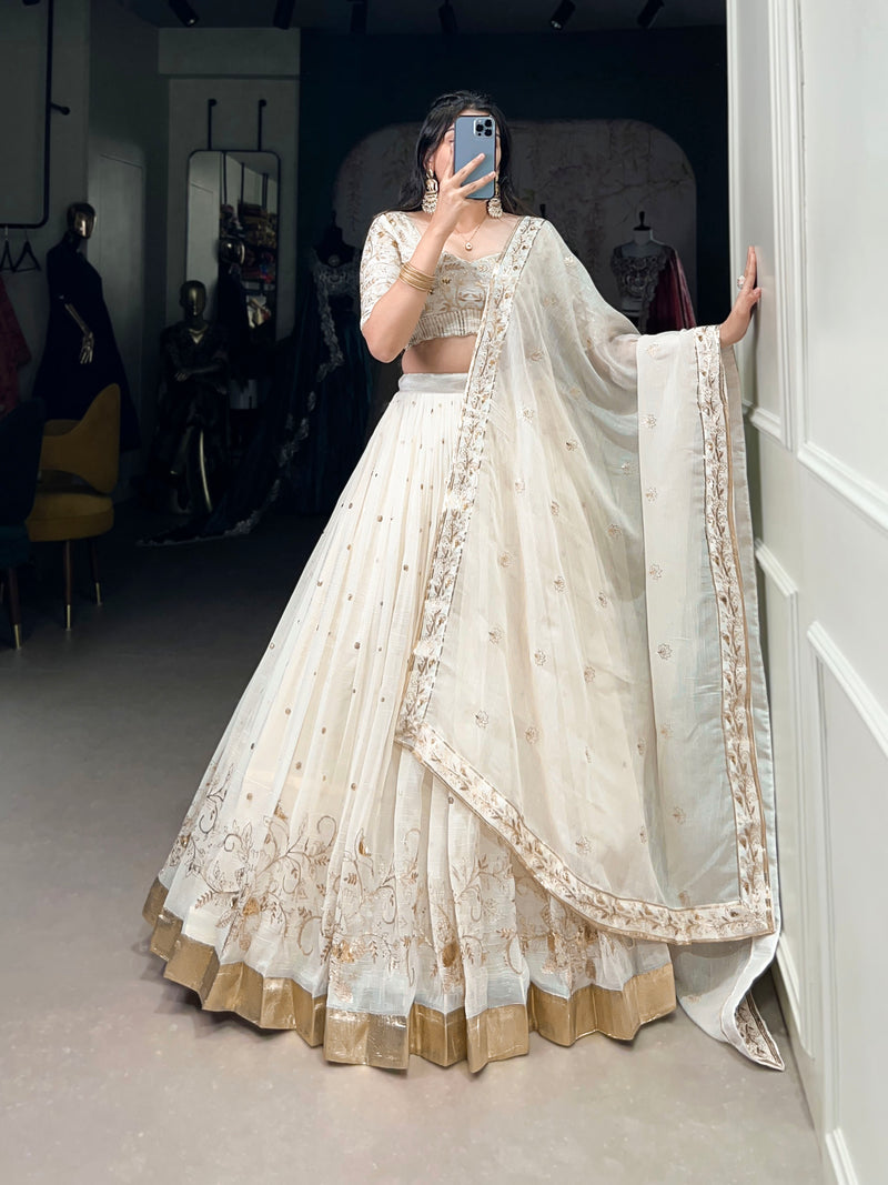 White Sequins and Embroidered Lehenga