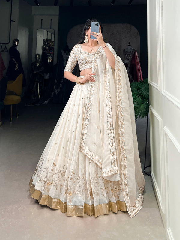 White Sequins and Embroidered Lehenga