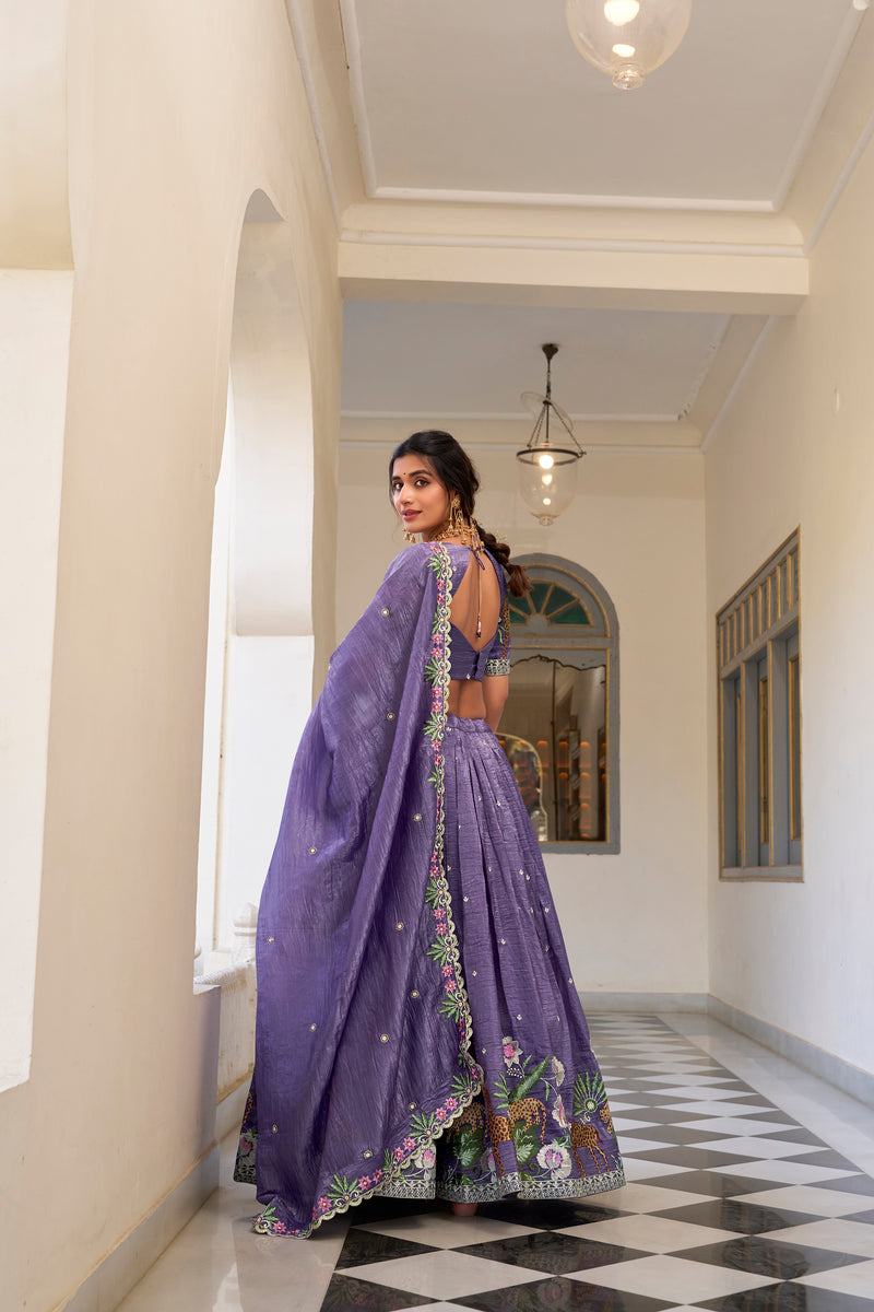 Gold Crush Sequins and Thread Embroidered Lehenga