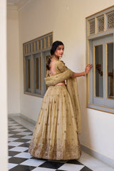 Gold Crush Sequins and Thread Embroidered Lehenga