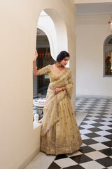 Gold Crush Sequins and Thread Embroidered Lehenga