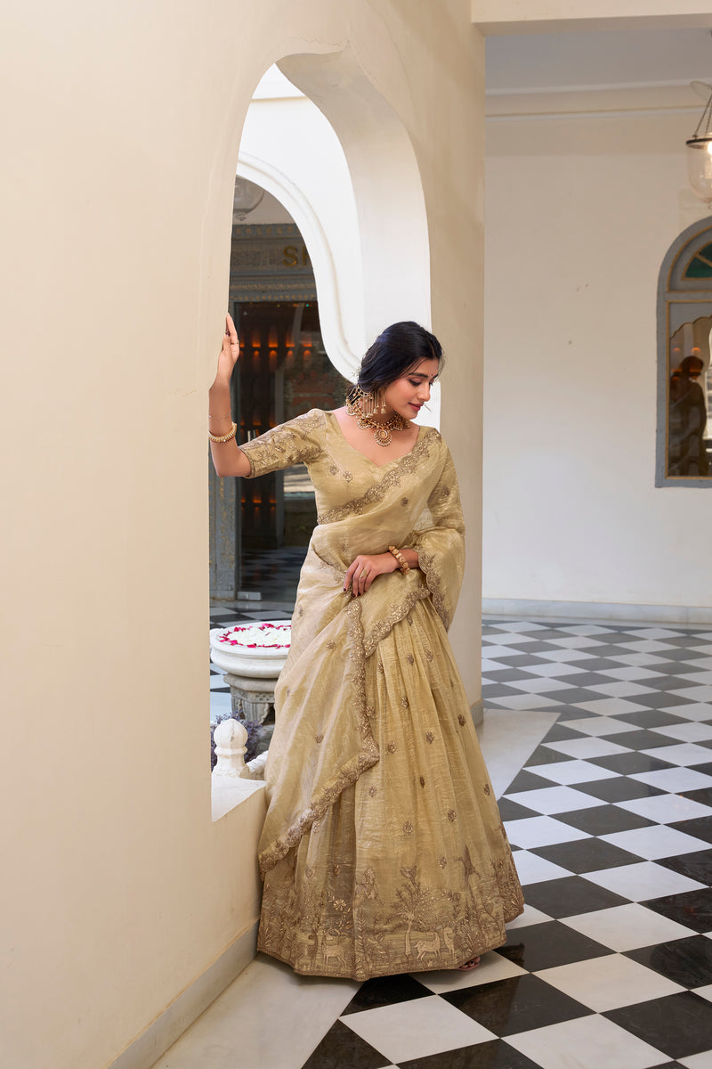 Gold Crush Sequins and Thread Embroidered Lehenga