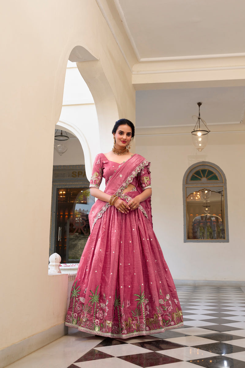 Gold Crush Sequins and Thread Embroidered Lehenga