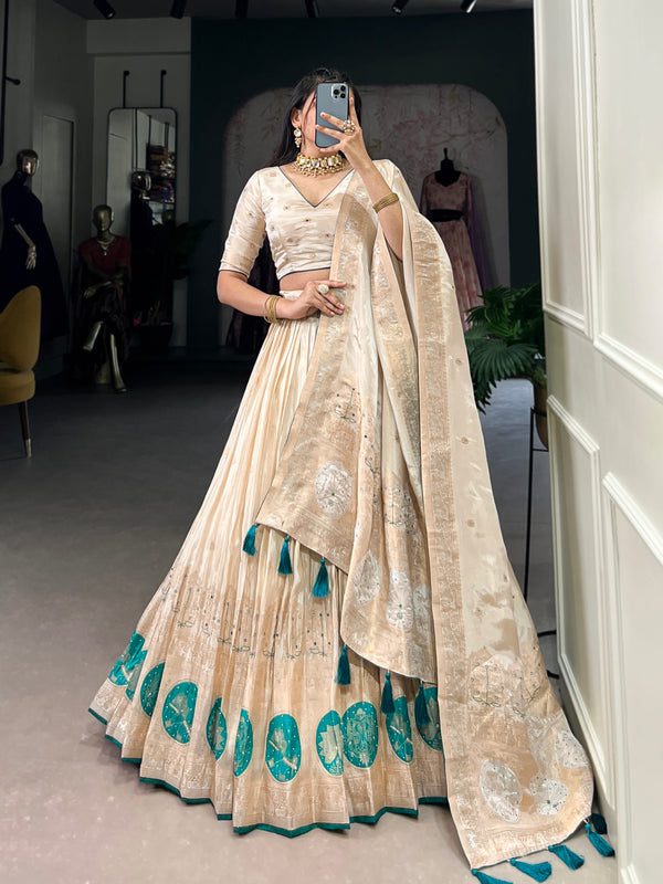 Pure Shimmer With Weaving Hand Work Lehenga