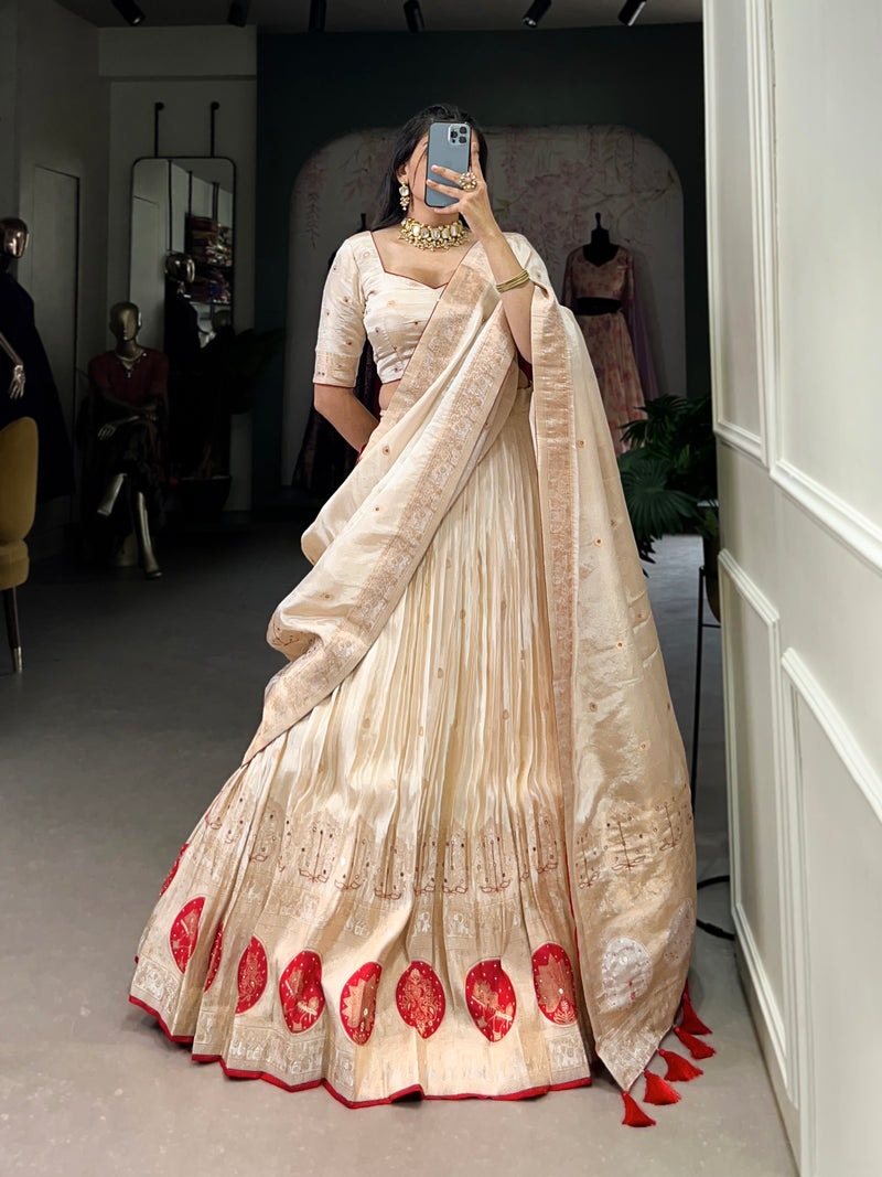 Pure Shimmer With Weaving Hand Work Lehenga