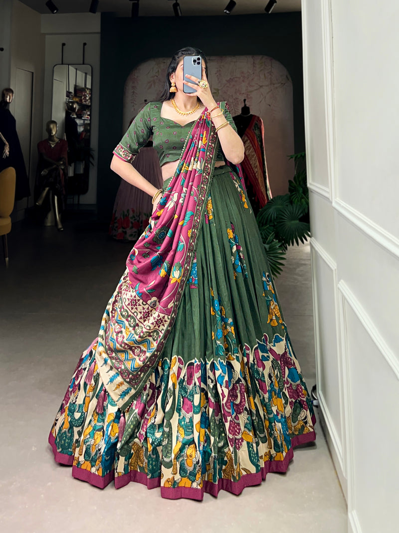 Kalamkari Art Silk Foil Work Lehenga