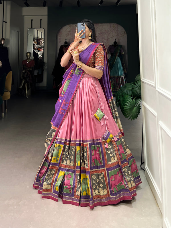 Kalamkari Tussar Silk Leaf Lehenga