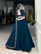 Firozi Color Georgette Solid Lehenga
