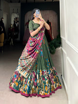 Kalamkari Art Silk Foil Work Lehenga