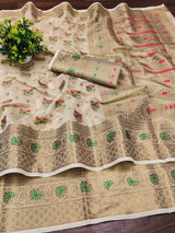 Elegant Soft Cotton Zari Meenakari Weaving Saree