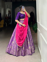 Elegant Purple Jacquard Silk Lehenga Set with Zari Weaving