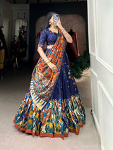 Kalamkari Art Silk Foil Work Lehenga