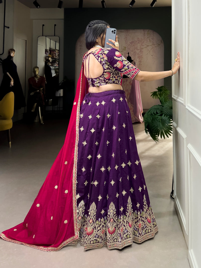 Elegant Purple Vichitra Silk Lehenga With Sequins