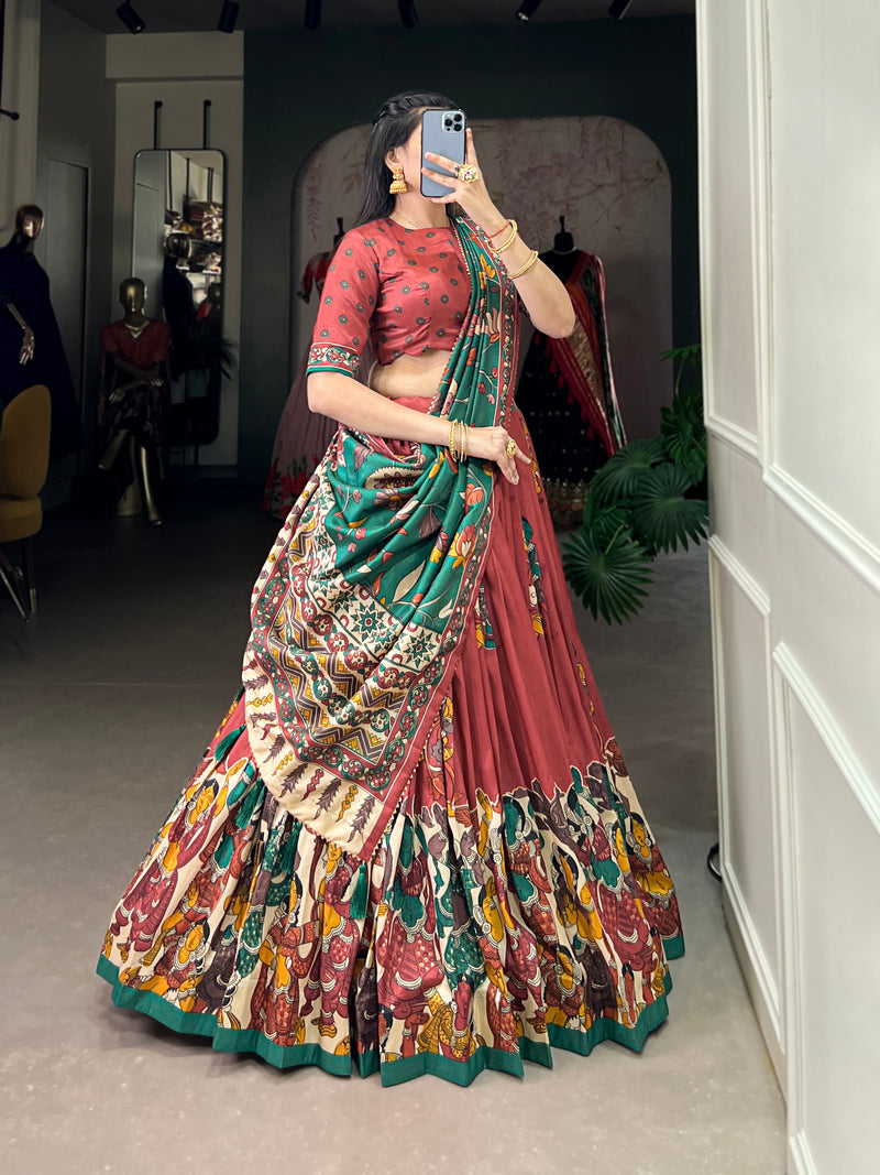 Kalamkari Art Silk Foil Work Lehenga
