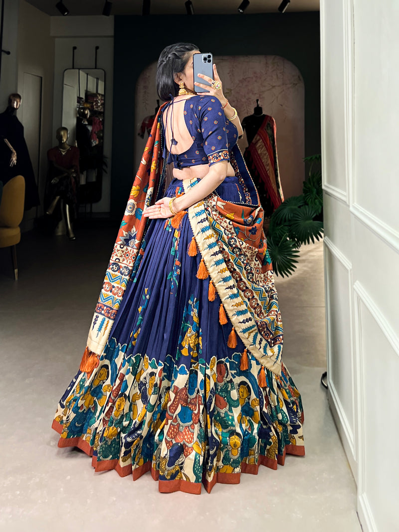 Kalamkari Art Silk Foil Work Lehenga