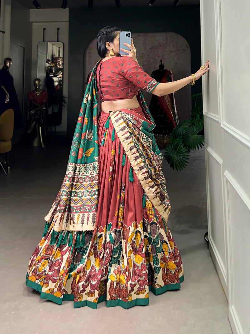 Kalamkari Art Silk Foil Work Lehenga
