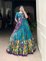 Kalamkari Art Silk Foil Work Lehenga