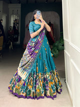 Kalamkari Art Silk Foil Work Lehenga