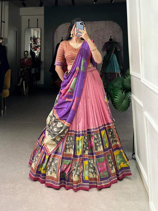 Kalamkari Tussar Silk Leaf Lehenga