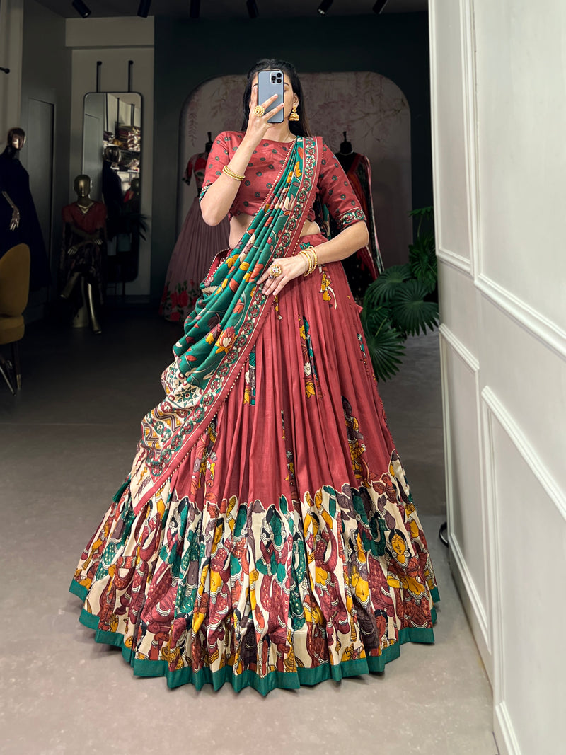 Kalamkari Art Silk Foil Work Lehenga