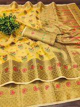 Elegant Soft Cotton Zari Meenakari Weaving Saree
