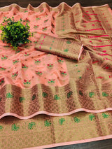 Elegant Soft Cotton Zari Meenakari Weaving Saree