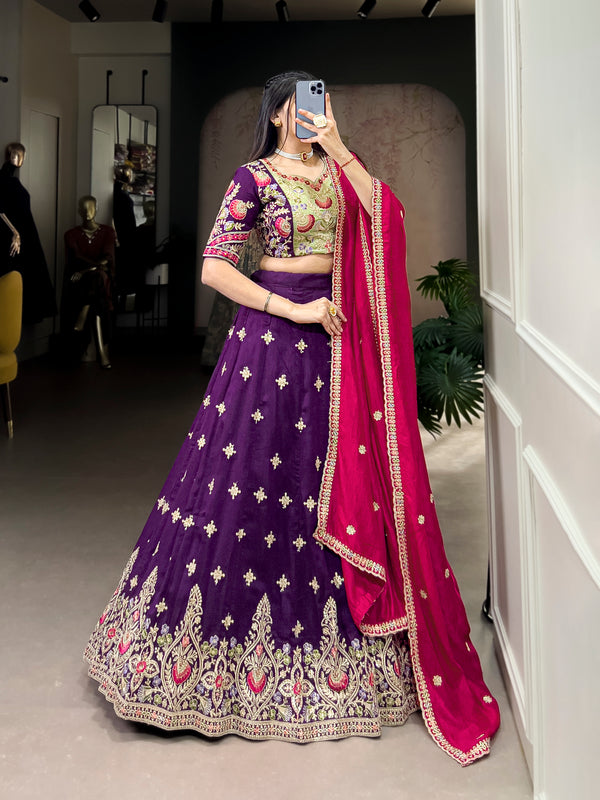 Elegant Purple Vichitra Silk Lehenga With Sequins