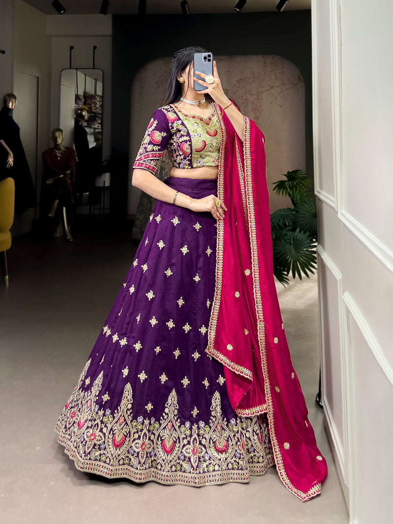 Elegant Purple Vichitra Silk Lehenga With Sequins