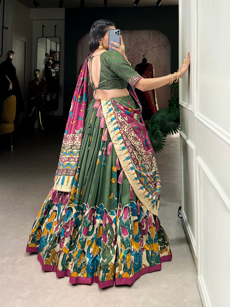 Kalamkari Art Silk Foil Work Lehenga