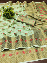 Elegant Soft Cotton Zari Meenakari Weaving Saree