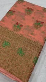 Elegant Soft Cotton Zari Meenakari Weaving Saree