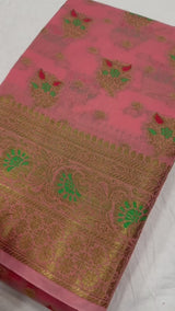 Elegant Soft Cotton Zari Meenakari Weaving Saree
