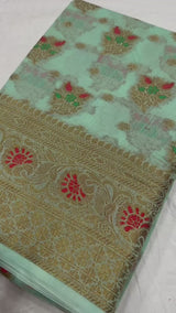 Elegant Soft Cotton Zari Meenakari Weaving Saree
