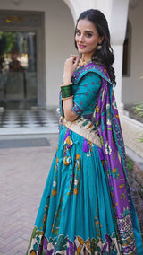 Kalamkari Art Silk Foil Work Lehenga