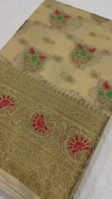Elegant Soft Cotton Zari Meenakari Weaving Saree