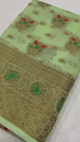 Elegant Soft Cotton Zari Meenakari Weaving Saree
