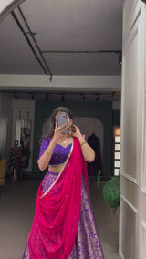 Elegant Purple Jacquard Silk Lehenga Set with Zari Weaving