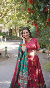 Kalamkari Art Silk Foil Work Lehenga