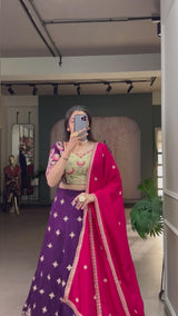 Elegant Purple Vichitra Silk Lehenga With Sequins