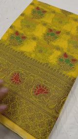 Elegant Soft Cotton Zari Meenakari Weaving Saree
